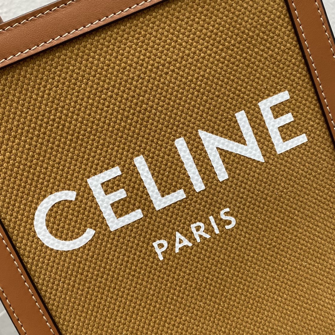 Celine Mini Vertical Cabas In Triomphe Canvas And Calfskin With Celine Print Brown 193302